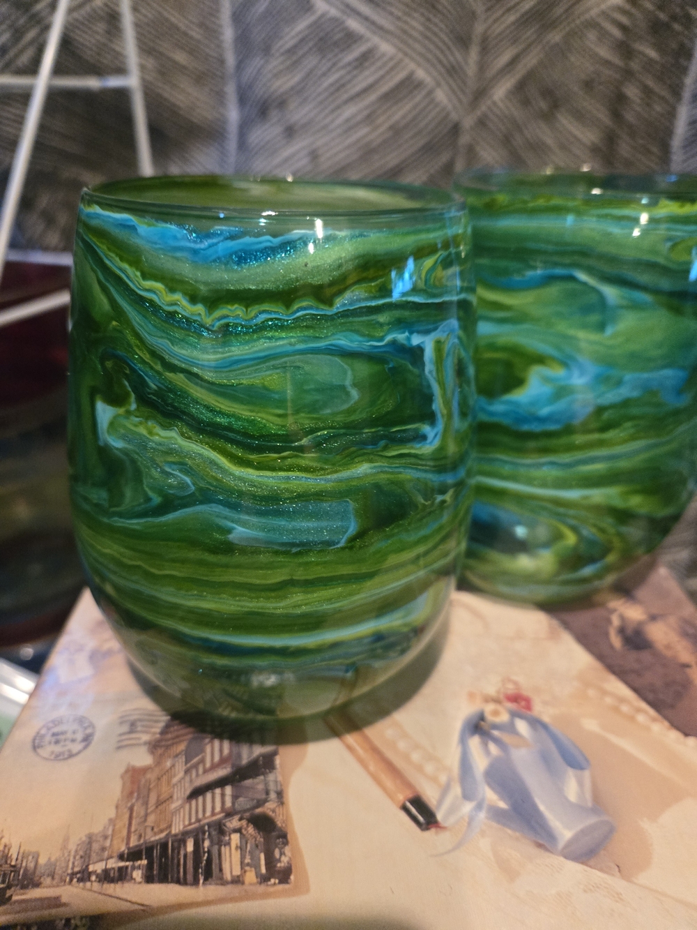 Source Unknown Green and Teal Swirl Glass Vase - Home Accents